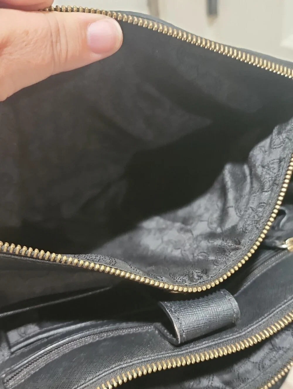Michael Kors Black Leather Satchel with Yellow and Brown Camo Panel